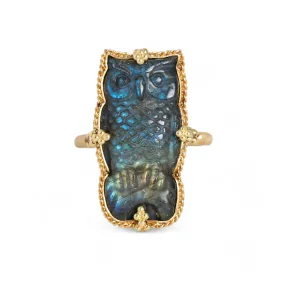 Carved Labradorite Owl Ring